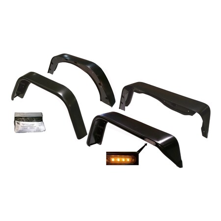 Trailfx FENDER FLARES Bolt On Style 2 Inch Tire Coverage Textured Black ABS Plastic With LED Reflector PFFJ3003T